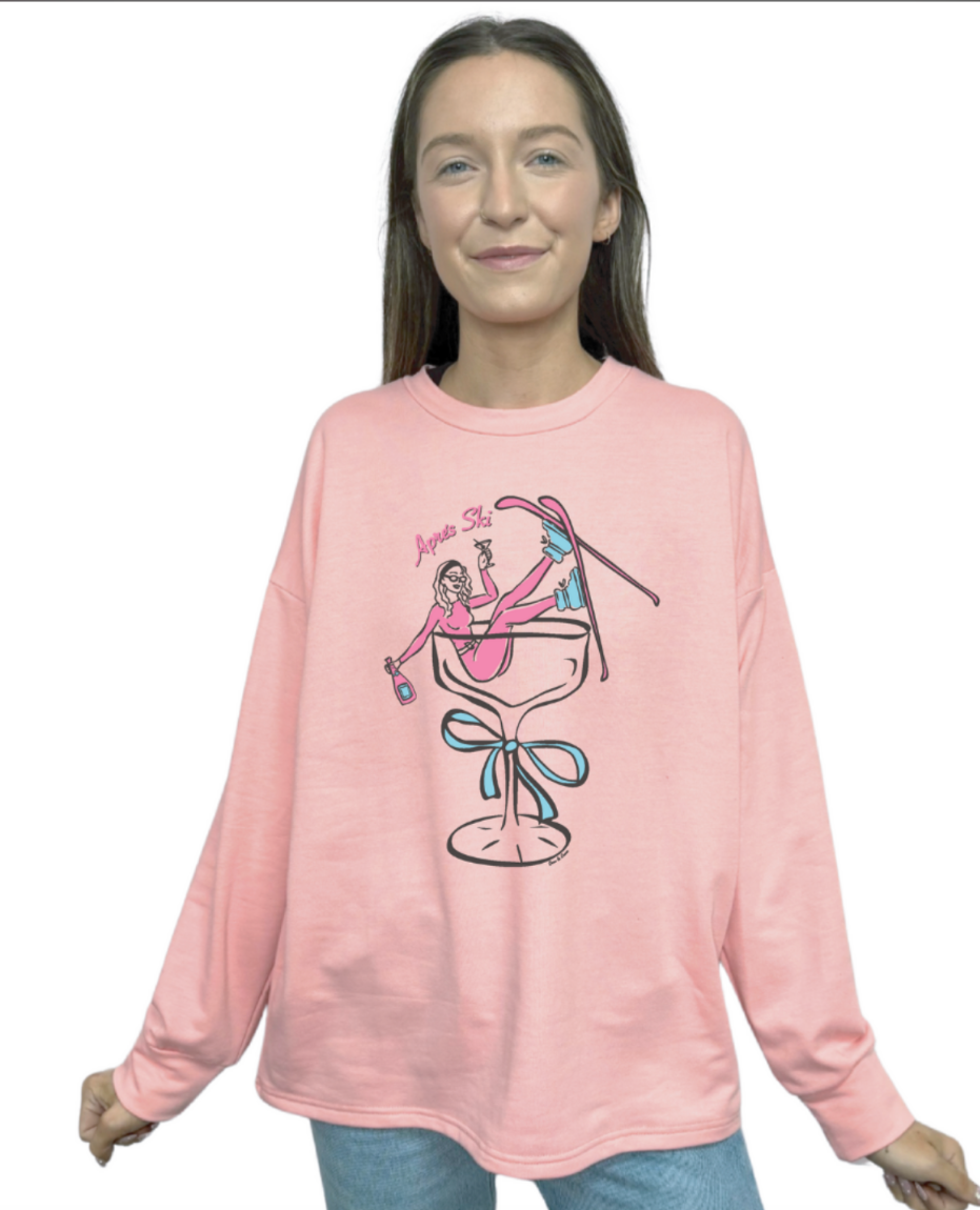 Apres Ski on Light Weight Sweatshirt, Pink for wholesale on Faire9