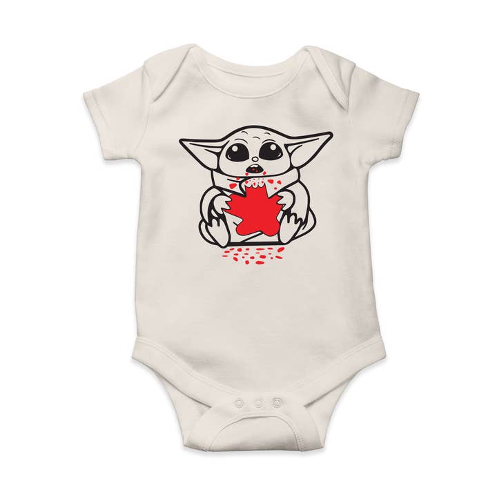 Baby Yoda Eating Meeple Baby Bodysuit for wholesale by Meeplings | Handmade in Berlin