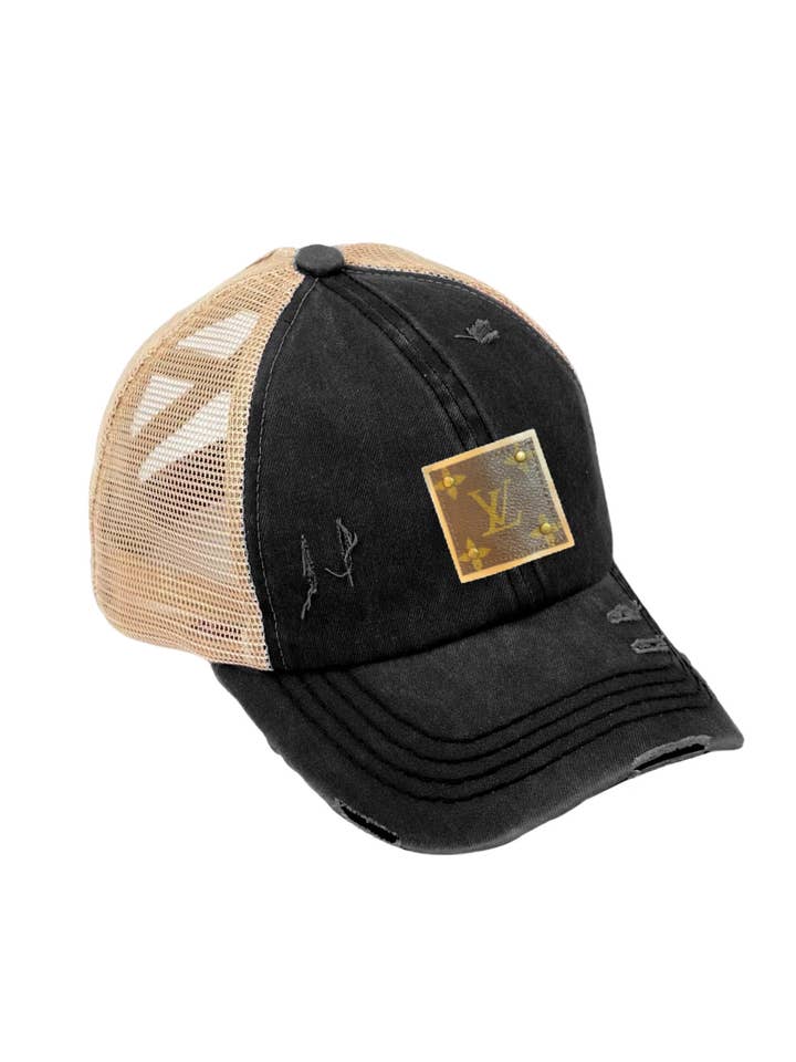 LV Up-Cycled Distressed Trucker Cap for wholesale by Embellish Your Life