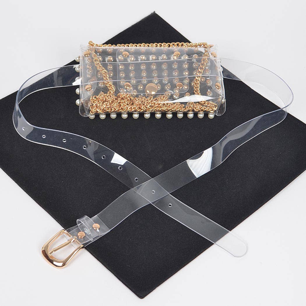 3AM BY H&D ACCESSORIES - Wholesale Belt Bag - Women's - Rhinestone Clear Belt Bag W/Chain PB86332