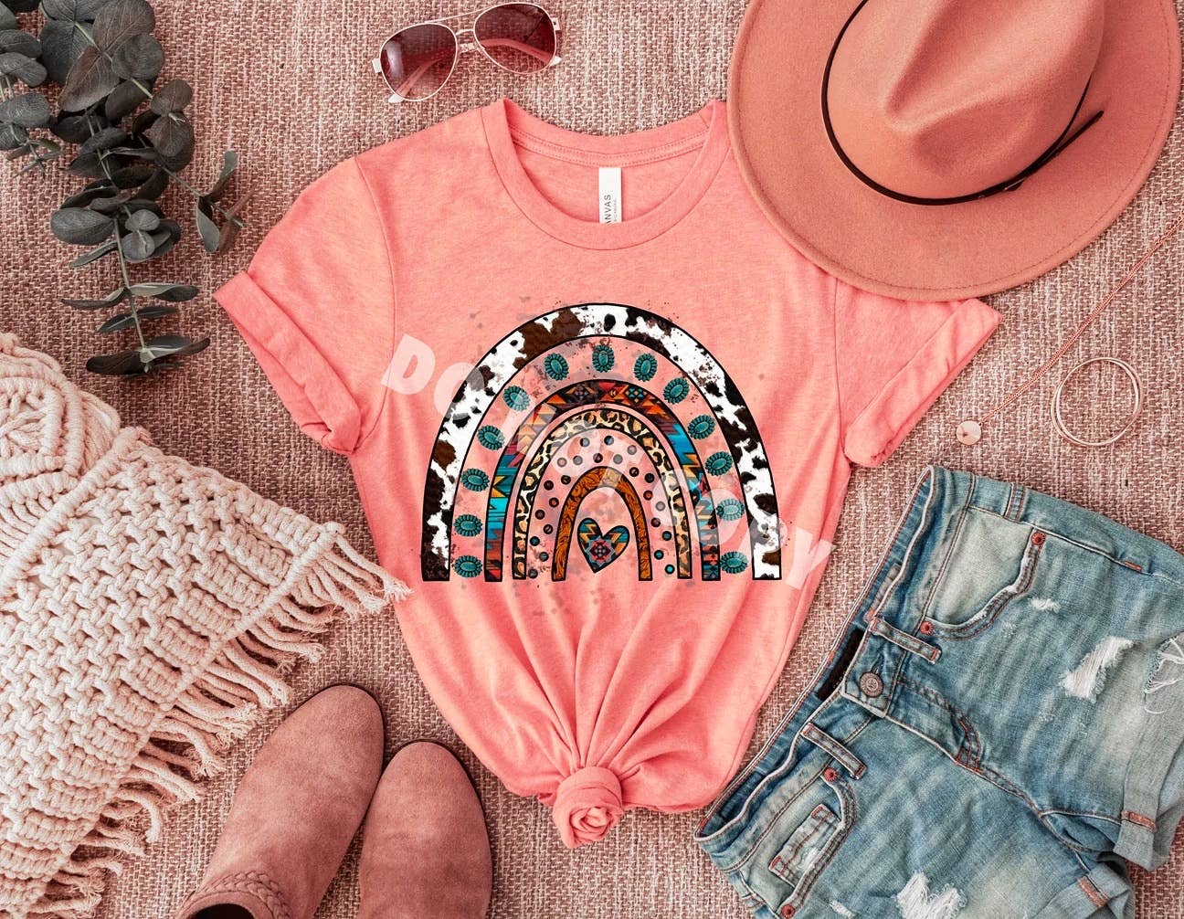 Western Cowhide Rainbow Graphic Tee for wholesale by Swank Clothing Co