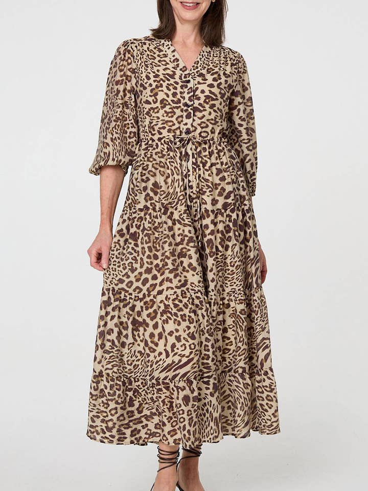 Midikleid mit 3/4-Ärmeln und Animal-Print für den Großhandel von Stellalondon