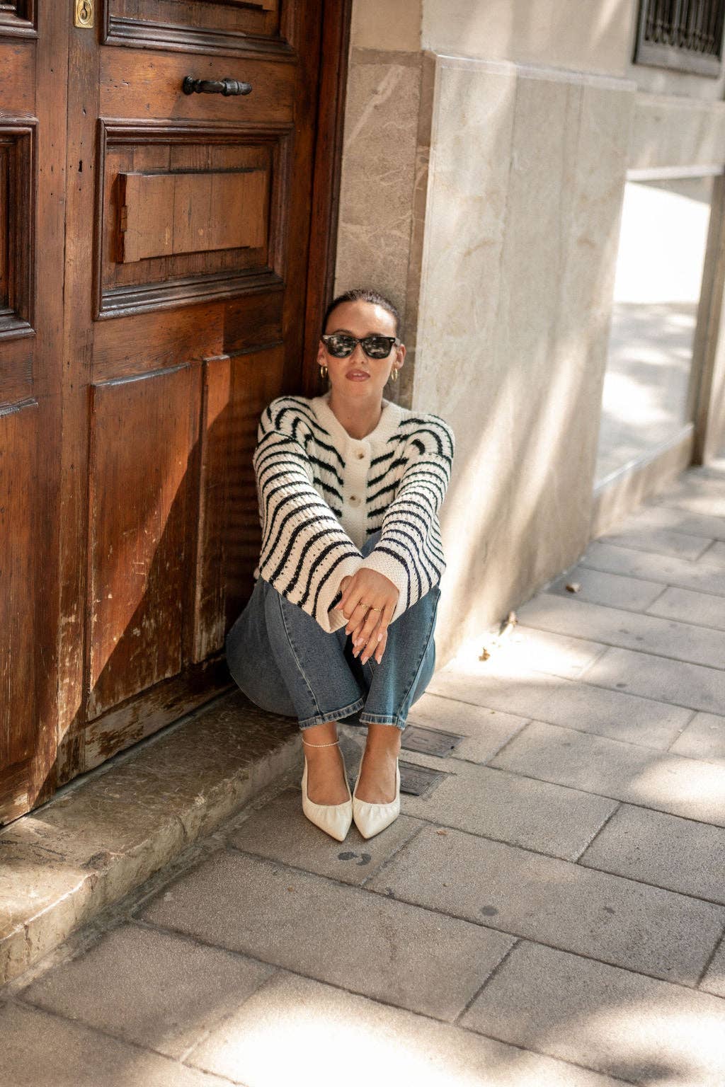 GINI LONDON - Wholesale Dress - Women's - Cream Stripe Cable Knit Crop Cardigan3