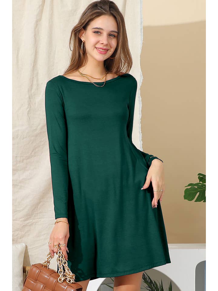 NINEXIS - Wholesale Dress - Women's - CWDSD10398_LONG SLEEVE WIDE ROUND NECK LOOSE FIT DRESS