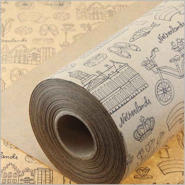 Mini Art Products – Großhandel Geschenkpapierrolle – Geschenkpapier aus braunem Kraftpapier mit Holland-Motiv – 50 cm x 150 m1