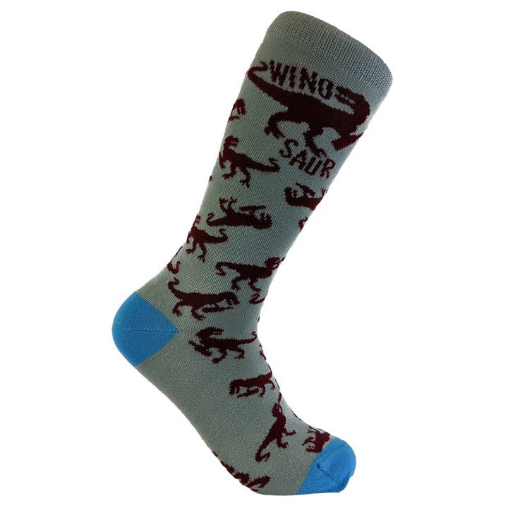 Grey Womens Winosaur Socks Wine Drinking Saying Winery Dinosaur for wholesale on Faire2