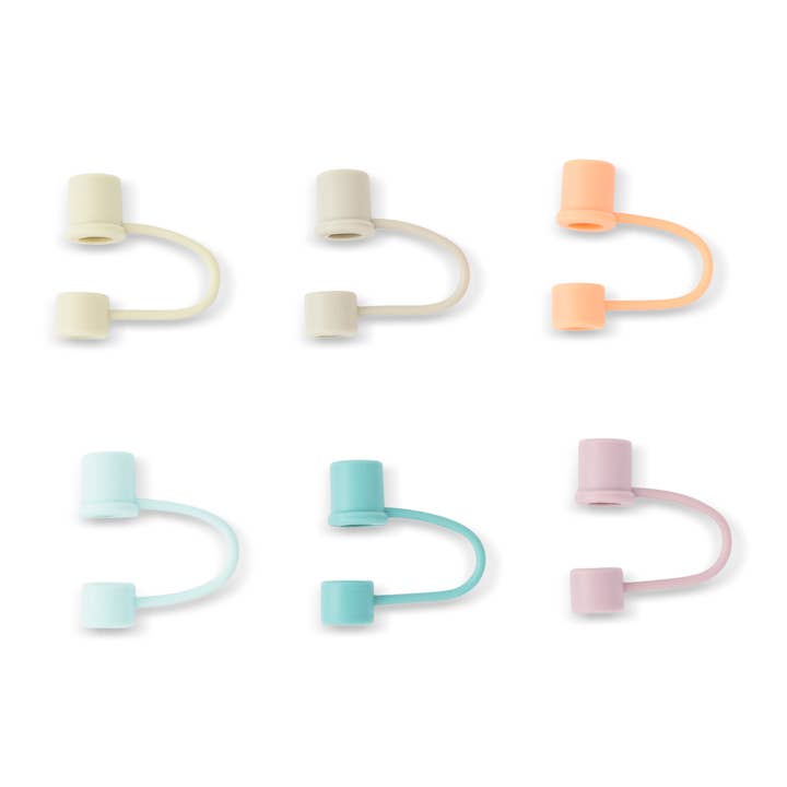 6pk Silicone Straw Toppers - Solids Asst for wholesale by Core Home