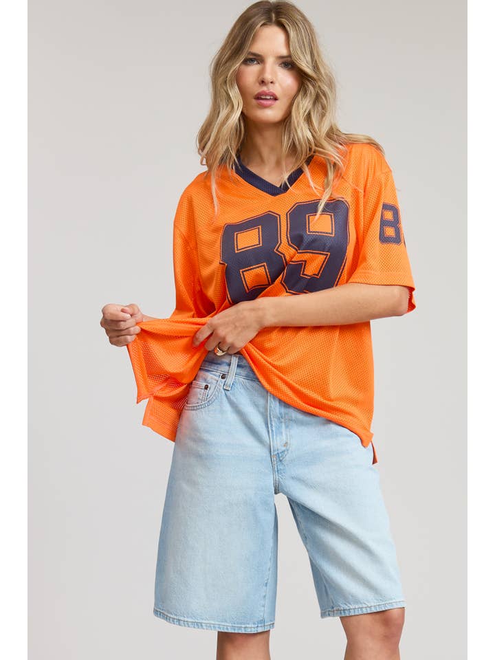 Mimosa - Wholesale T-Shirt - Women's - Sporty V Neck Short Sleeve Jersey Top with 89 Graphic Print