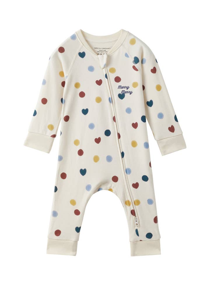 Baby-Overall aus Bio-Baumwolle mit Reißverschluss - Fröhliche Punkte für den Großhandel von Norsu Organic