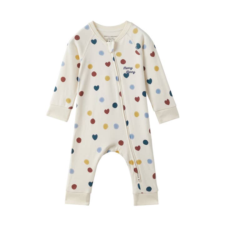 Baby Organic Cotton Zip-up Bodysuit-Merry Dots for wholesale by Norsu Organic