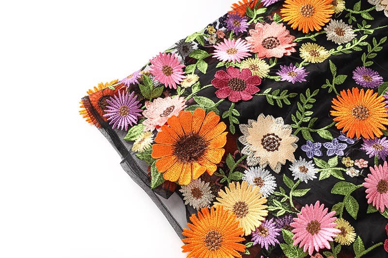 Black SK016 Fresh Daisy & Sunflower Lace High Waist Skirt for wholesale on Faire8