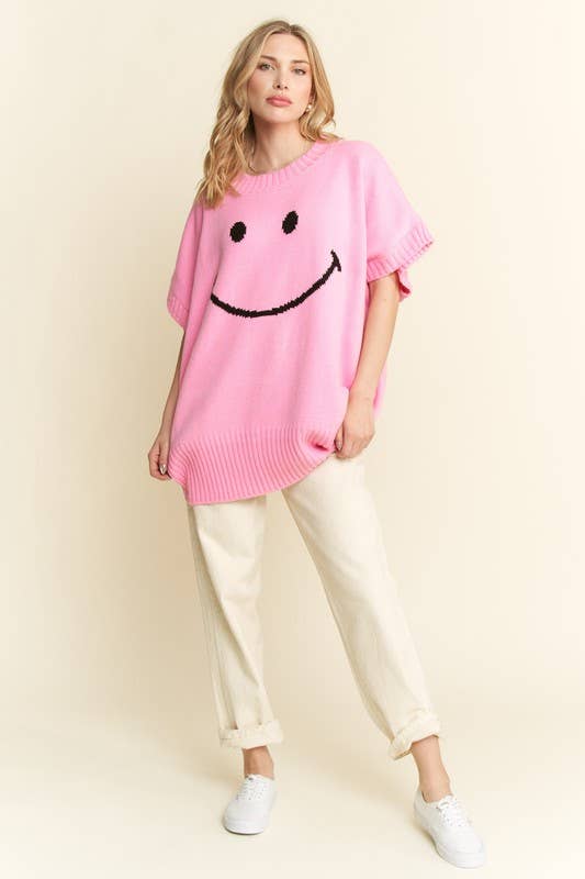 JADE BY JANE - Wholesale Knit Top - Women's - SHORT SLEEVE SMILE OVERSIZED KNIT TOP1