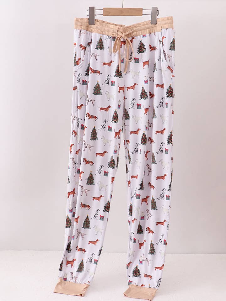 Christmas tree animal adult bamboo pajamas pants for wholesale by Mom & Co.