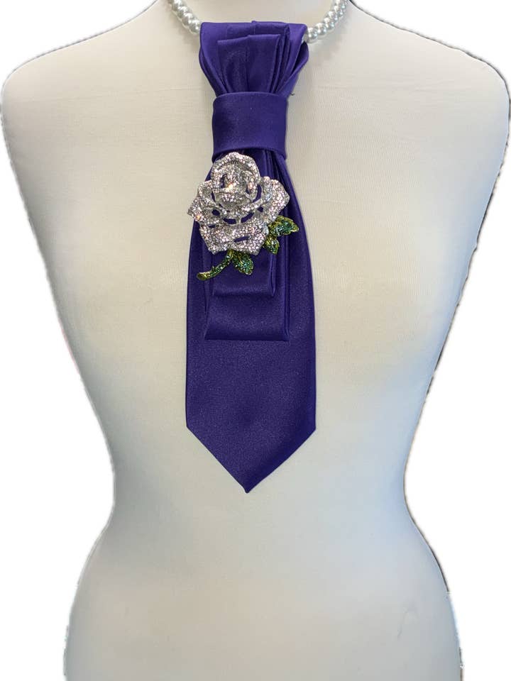 Custom Necktie Necklace - Purple Rhinestone Rose Brooch for wholesale by See it…Love it…Buy it