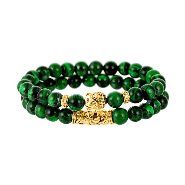 Eye Candy Los Angeles - Wholesale Jewelry Set - Marco 2 Piece Buddha Green Agate Bracelet0