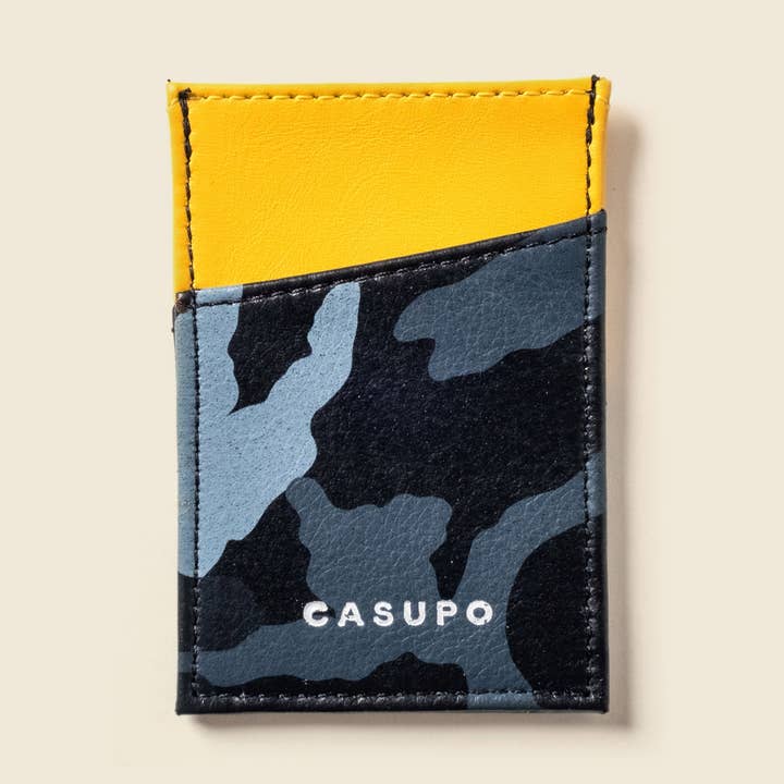 Men's Minimalist leather Wallet -super thin cardholder - Blue Camo / Yellow for wholesale by CASUPO