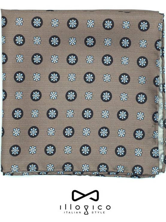 Brown silk pouch with geometric design for wholesale by Illogico