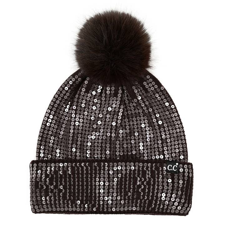 Fashion City - Wholesale Beanie - Women's - Clear Sequined Cuff Beanie with Pom Pom6