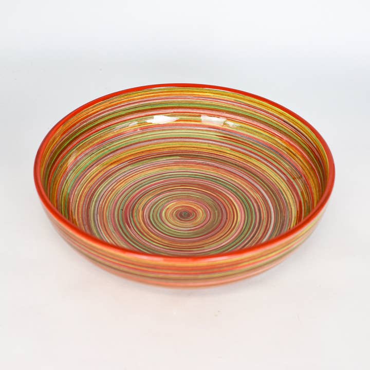 Euro Ceramica Home | ClayBarn - Wholesale Serve Bowl - Exclusive for Faire - Raia Serving Bowl with Orange Rim0