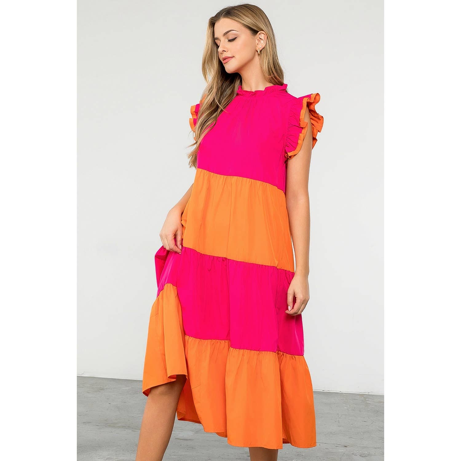 MAGENTA Färgblockerad Midiklänning i Poplin för wholesale på Faire4