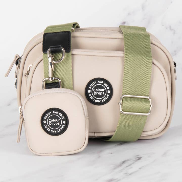 Dog Walking Bag - Latte with Khaki Strap for wholesale by Bailey and Coco