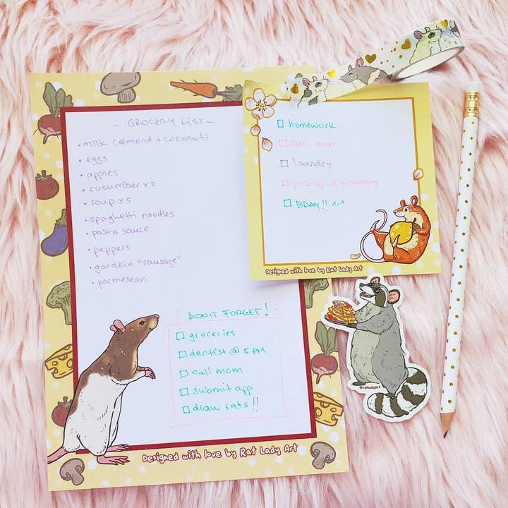Rat and Vegetables A5 Memo Pad for wholesale by Rat Lady Art