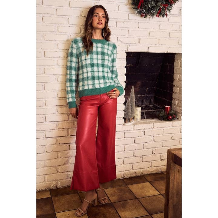 IVE - Wholesale Knit Sweater - Women's - Holiday Christmas Plaid Eyelash Sweater Top13