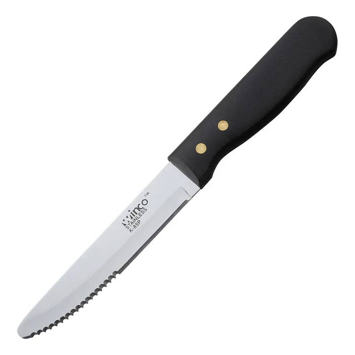K-85P 5" klinge, sort plastikhåndtag jumbo steakknive for engroshandel hos EcoQuality