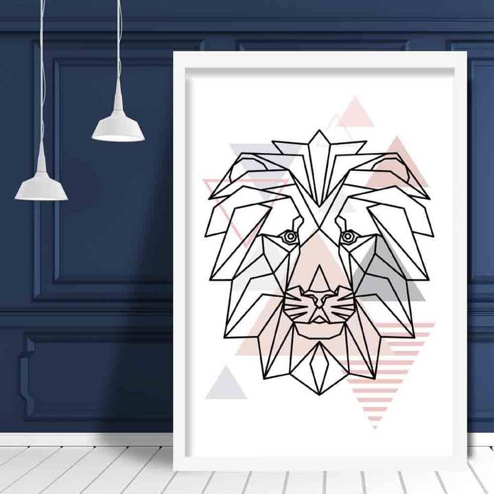 Løvehoved Abstrakt Geometrisk Skandinavisk Blush Pink Plakat for engroshandel hos Artze Wall Art