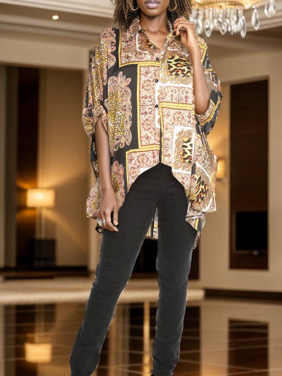 Sexy & Stylish Hi-Low Ultra-Chic Button Down Shirt 19002 for wholesale by KaraChic