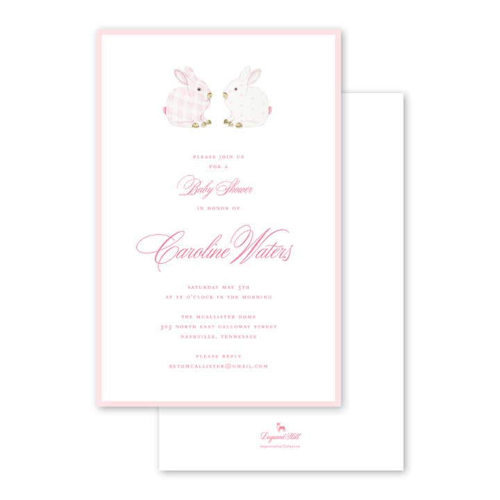 Porcelain Bunnies Pink Bulk Invitation for wholesale by Dogwood Hill
