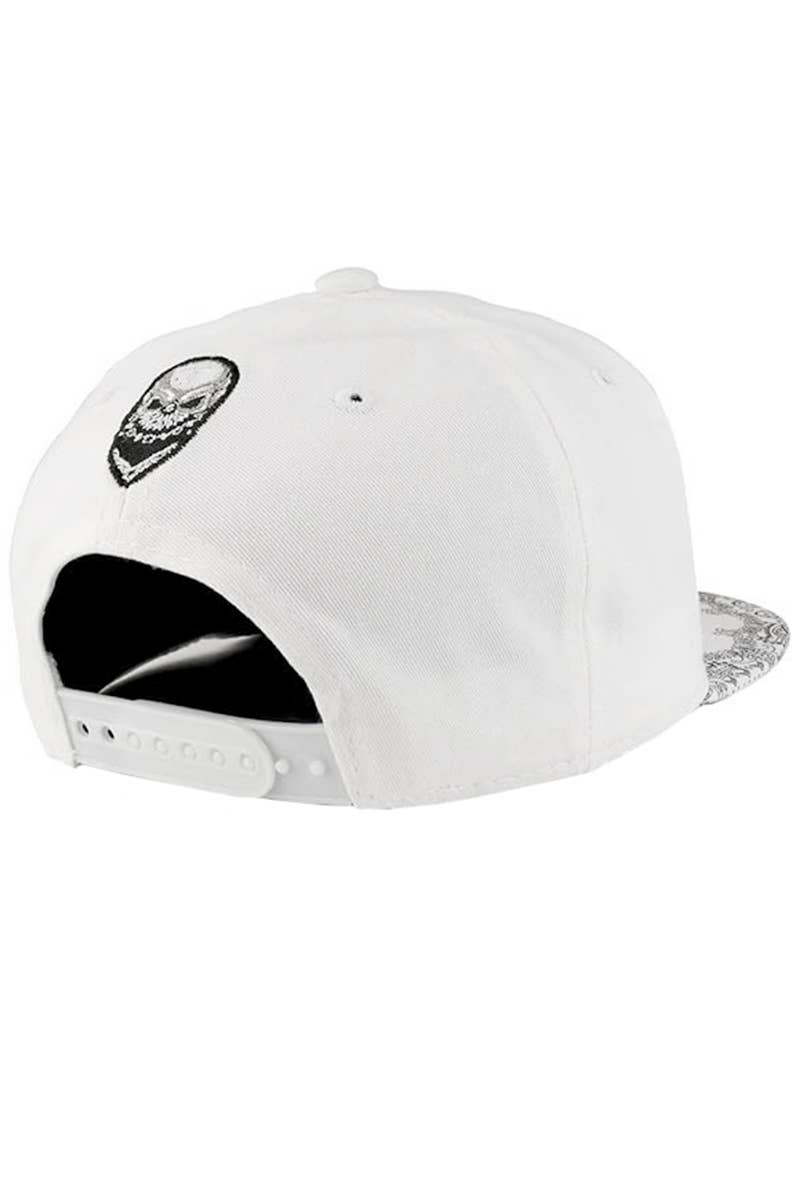 Cap Zone - Wholesale Flat Brim Cap - Men's - Rebel Biker Skull Paisley Bandana Print Snapback6