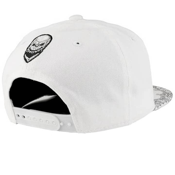 Cap Zone - Wholesale Flat Brim Cap - Men's - Rebel Biker Skull Paisley Bandana Print Snapback6