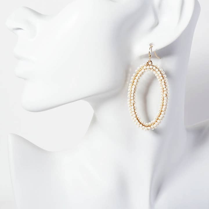 Wild Honey - Wholesale Dangle Earrings - Seed-Beads Wire-Wrapped Oval-Shaped Dangle Earrings1