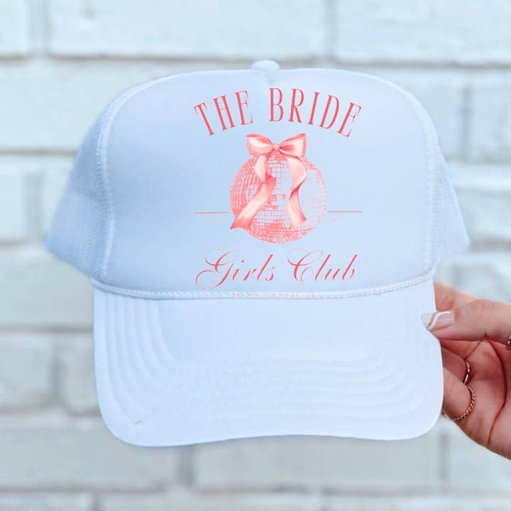 The Bride Girls Club Trucker Hat Bachelorette Coquette Bow for wholesale by Gia Gifts Boutique