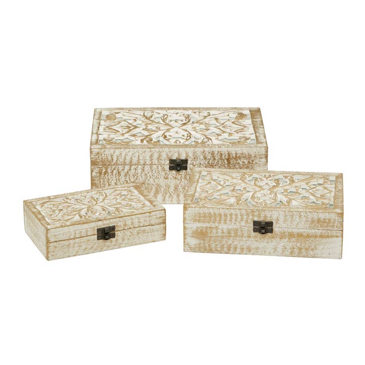 Coastal White Mango Wood Box Set for wholesale by Deco Marché