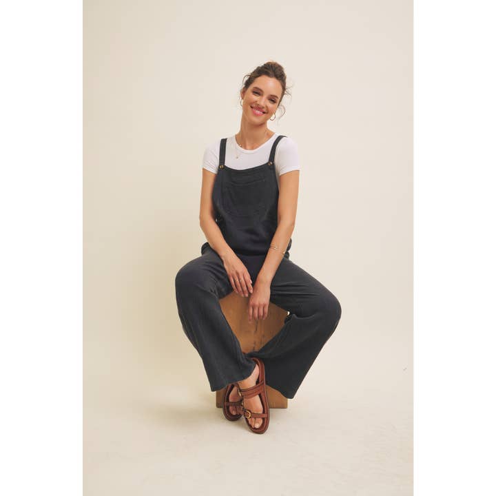 in february - Wholesale Jumpsuit - Women's - MINERAL-WASHED SUPER SOFT GAUZE WIDE-LEG OVERALL JUMPSUIT