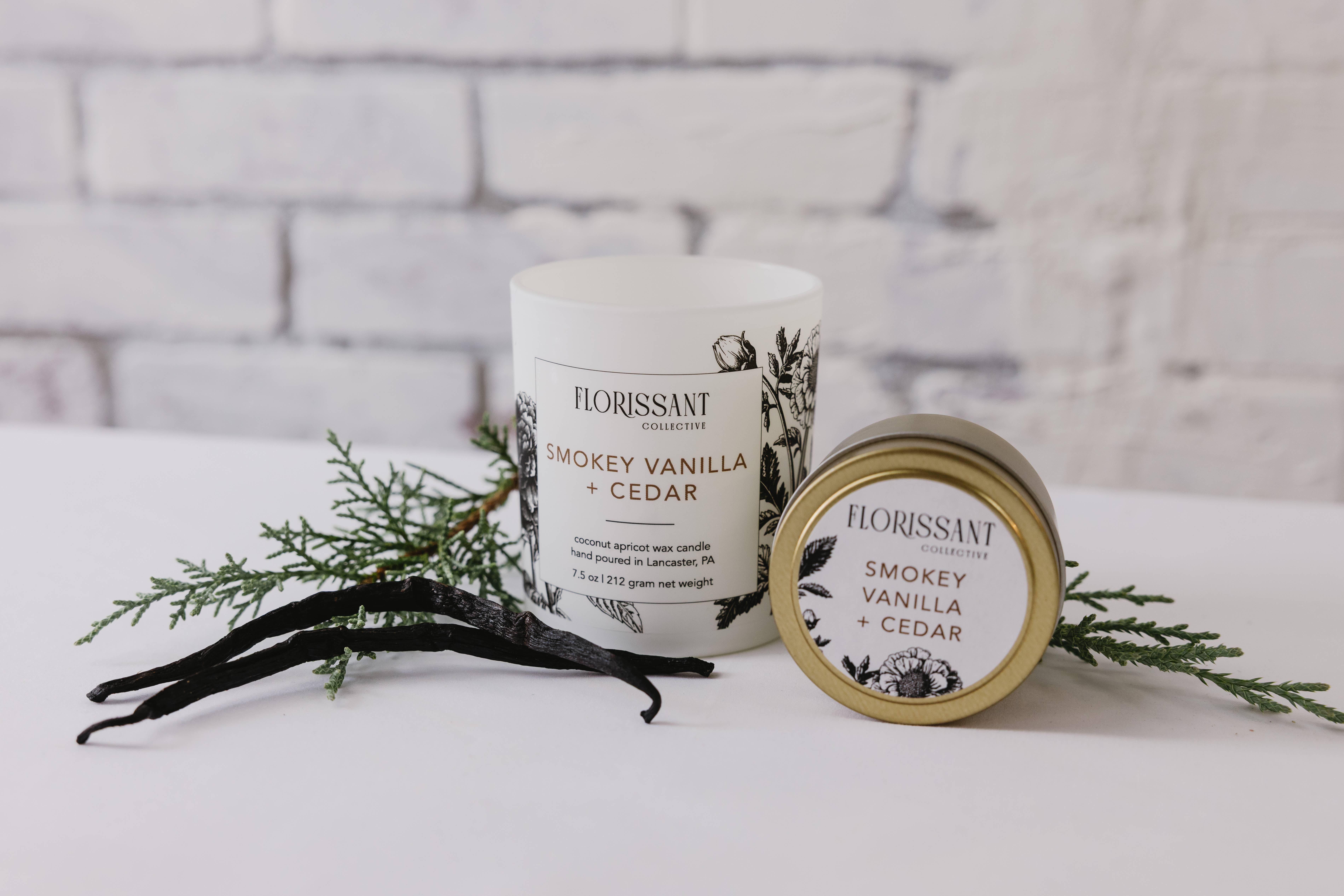 Florissant Collective - Wholesale Jar/Filled Candle - Smokey Vanilla + Cedar Candle Tin3