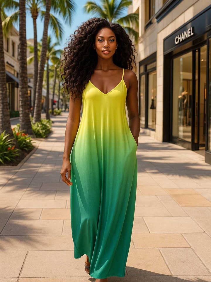 VESTIDO MAXI SEM MANGAS TINGIDO EM DEGRADÊ OMBRÉ COM BOLSOS por atacado de Dalia Studio