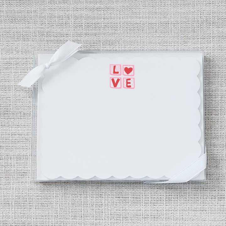L O V E Scallop Flat Notecard - Set of 15 | Valentine for wholesale by So Thoughtful Gifts