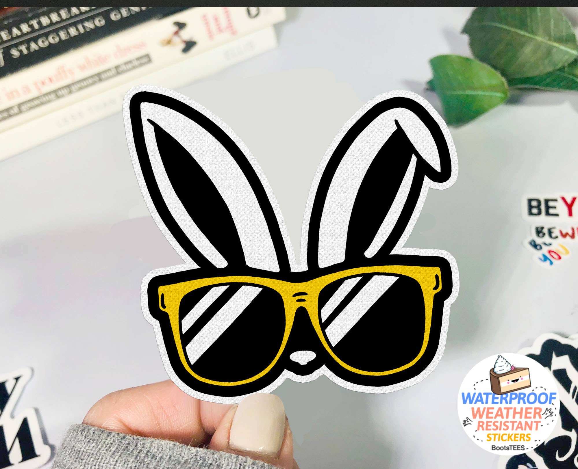 BootsTees - Wholesale Sticker - Rabbit in Sunglasses Sticker, 3" Spring Easter Bunny Decal2
