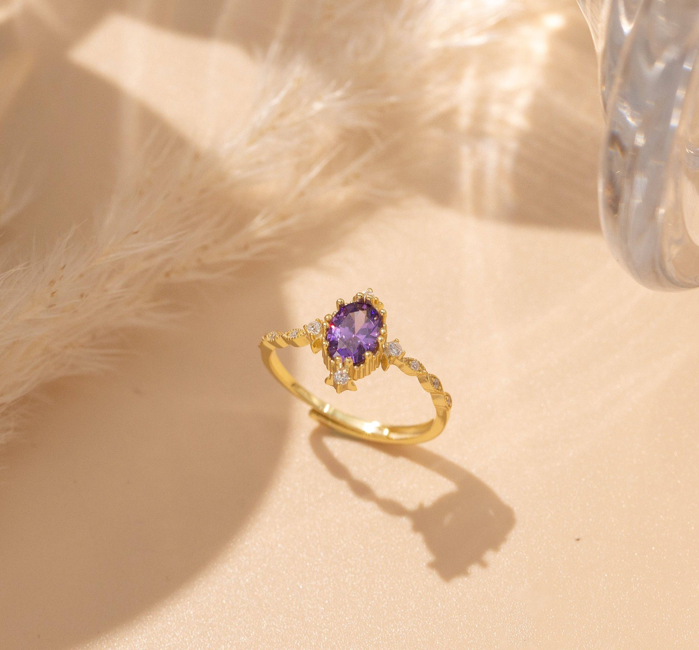 happyzzzsu - Wholesale Multi-Stone Ring - 925 Sterling Silver Gold Plated Amethyst Ring2
