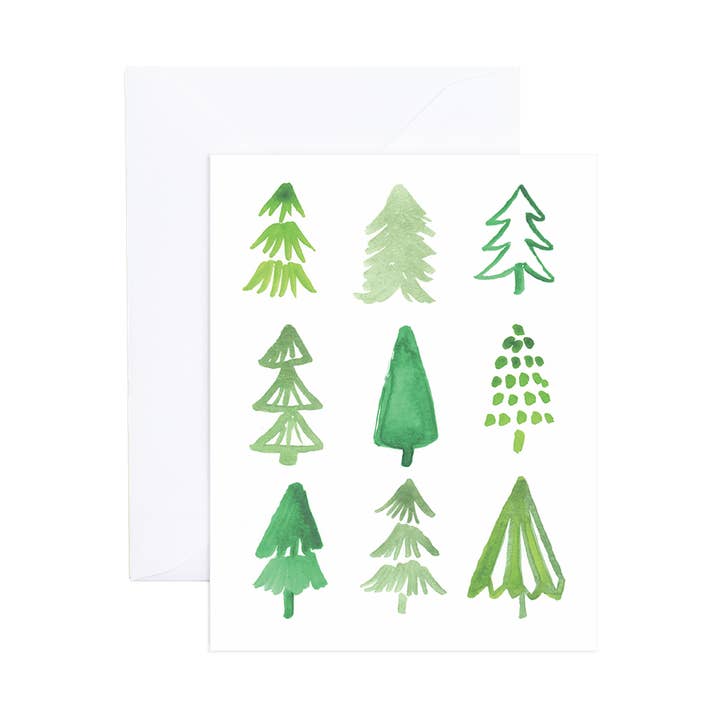 Carte de vœux avec arbres de Noël en aquarelle Tyler Green pour la vente par Evergreen Summer