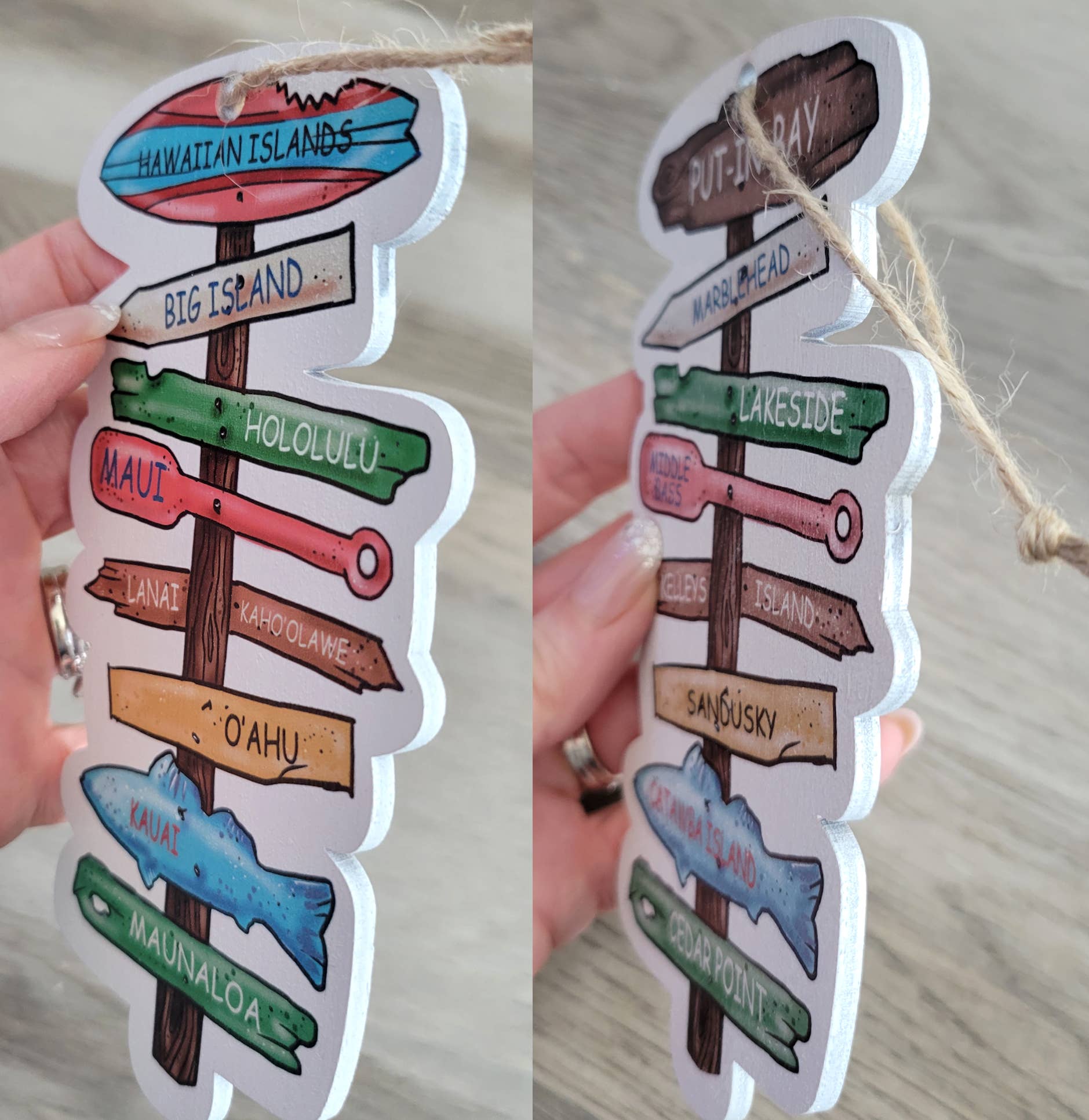 Map Mom - Wholesale Ornament - Wood Ornament- Driftwood Sign CUSTOM Locations3