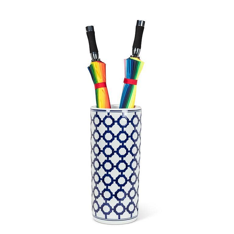 Abbott - Wholesale Umbrella Stand - Lattice Umbrella Stand-White & Blue-18"H1