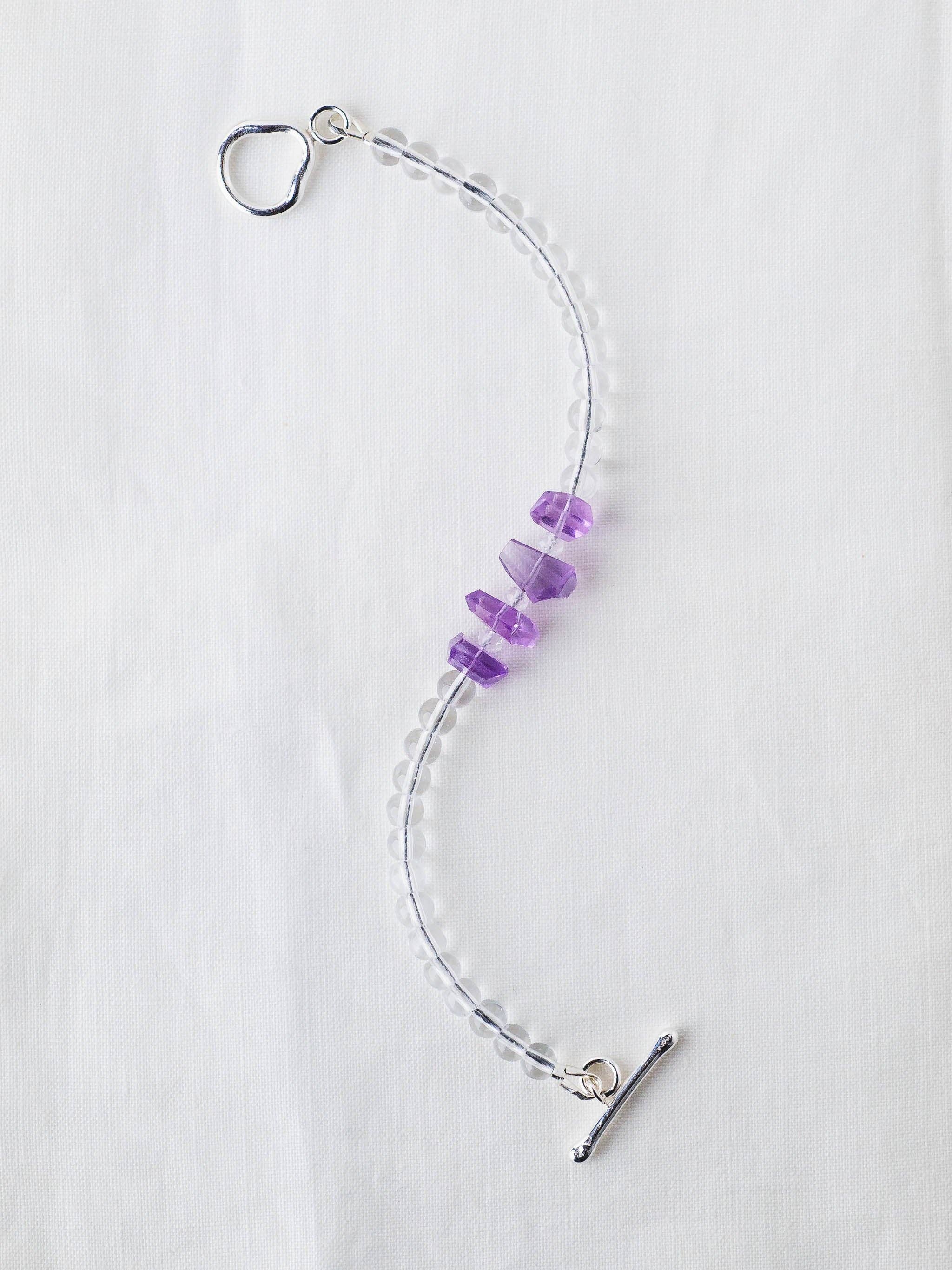LoveGem Studio LLC - Wholesale Beaded Bracelet - Amethyst Nugget & Smooth Quartz Bracelet – Minimalist Jewelry with Argentium Silver Toggle3