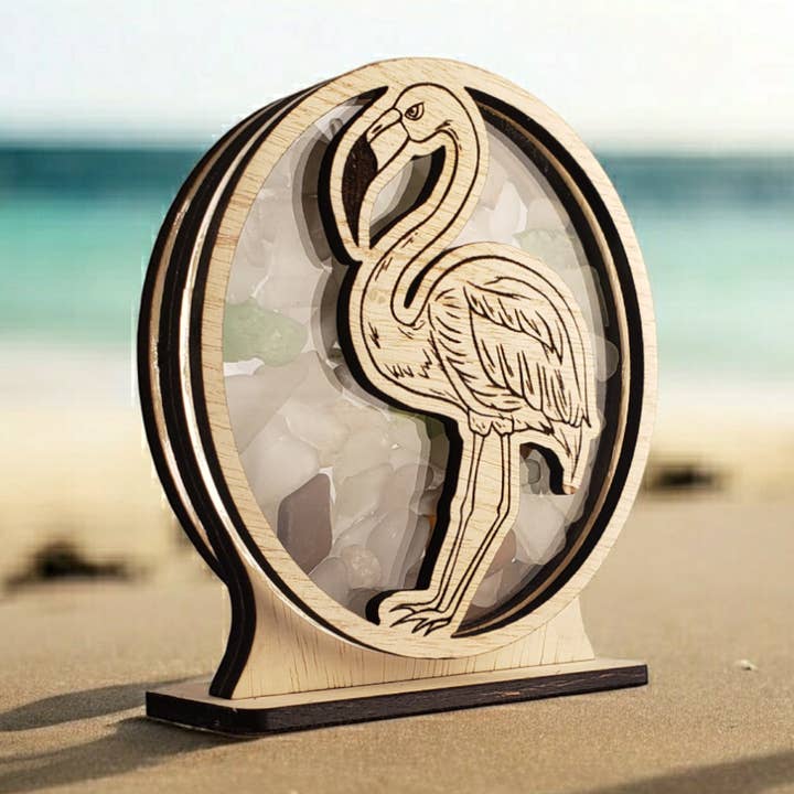 Vetrina con vetro di mare Flamingo, grande per la vendita all'ingrosso da parte di Sea Glass Displays