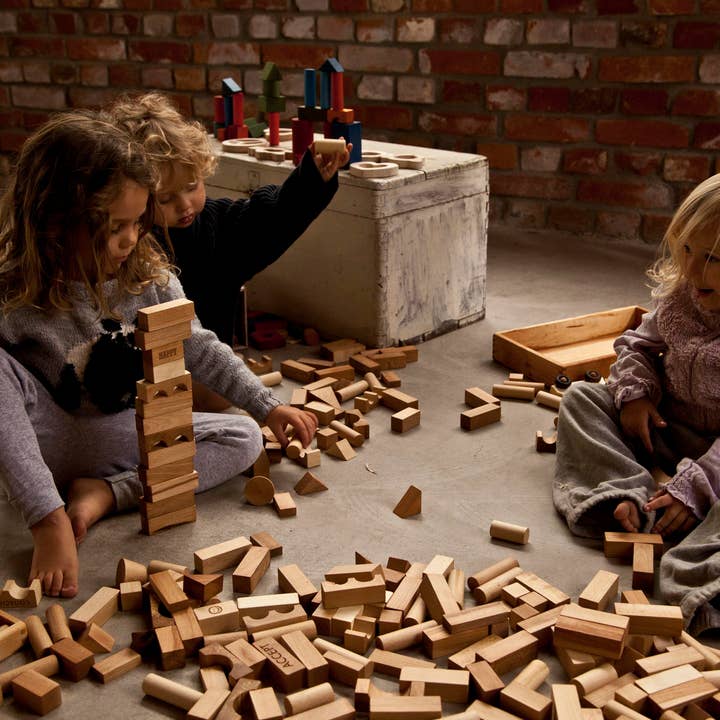 Wooden Story - Venta al por mayor Juguete de bloques - Niños y bebés - Bloques naturales en bandeja XL - 63 uds