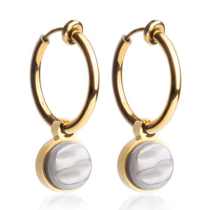 Clipes de ouvido Mix & Match com pendente • ouro/cinza grafite • 18mm por atacado de ALEXASCHA