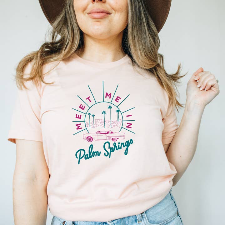 Meet Me in Palm Springs, Short Sleeve Desert Graphic Tee for wholesale by Parke Social